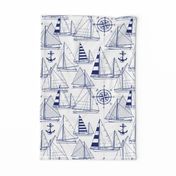 Large Scale / Sailboats / Dark Blue on White Background