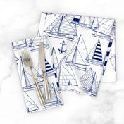 Large Scale / Sailboats / Dark Blue on White Background