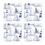 Large Scale / Sailboats / Dark Blue on White Background