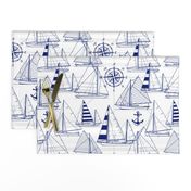 Large Scale / Sailboats / Dark Blue on White Background