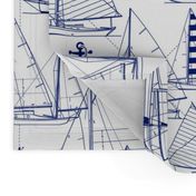 Large Scale / Sailboats / Dark Blue on White Background