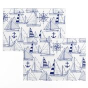 Large Scale / Sailboats / Dark Blue on White Background