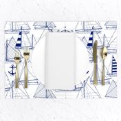 Large Scale / Sailboats / Dark Blue on White Background