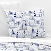 Large Scale / Sailboats / Dark Blue on White Background