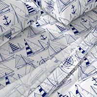 Large Scale / Sailboats / Dark Blue on White Background