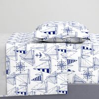 Large Scale / Sailboats / Dark Blue on White Background