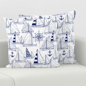 Large Scale / Sailboats / Dark Blue on White Background