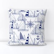 Large Scale / Sailboats / Dark Blue on White Background