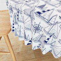 Large Scale / Sailboats / Dark Blue on White Background