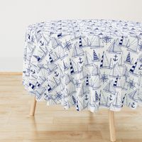 Large Scale / Sailboats / Dark Blue on White Background