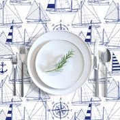 Large Scale / Sailboats / Dark Blue on White Background