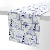 Large Scale / Sailboats / Dark Blue on White Background