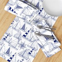 Large Scale / Sailboats / Dark Blue on White Background