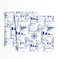 Large Scale / Sailboats / Dark Blue on White Background