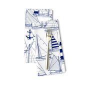 Large Scale / Sailboats / Dark Blue on White Background