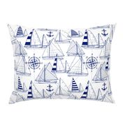 Large Scale / Sailboats / Dark Blue on White Background