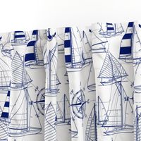 Large Scale / Sailboats / Dark Blue on White Background