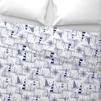 Large Scale / Sailboats / Dark Blue on White Background