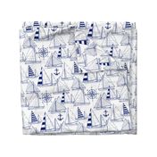 Large Scale / Sailboats / Dark Blue on White Background