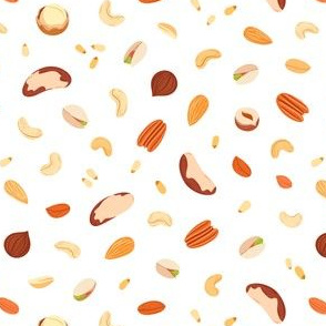  Various healthy nuts pattern on white background