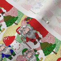 Christmas Santa, Gnome and Elf, small scale, white red green gold yellow blue