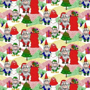 Christmas Santa, Gnome and Elf, small scale, white red green gold yellow blue