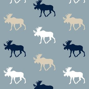 multi moose on blue (small scale) || the rustic woods colleciton