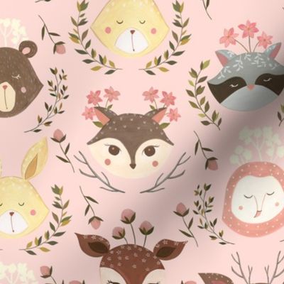 Woodland Faces/ Racoon Fox Bunny Deer/ Nursery woodland animals