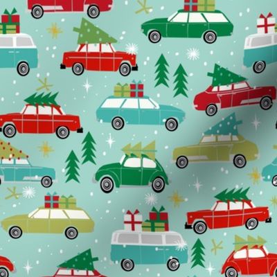 vintage christmas cars holiday xmas christmas fabric tree on car