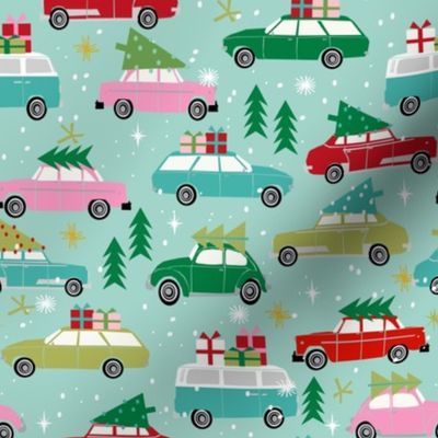 vintage christmas cars holiday xmas christmas fabric tree on car