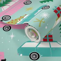 vintage christmas cars holiday xmas christmas fabric tree on car