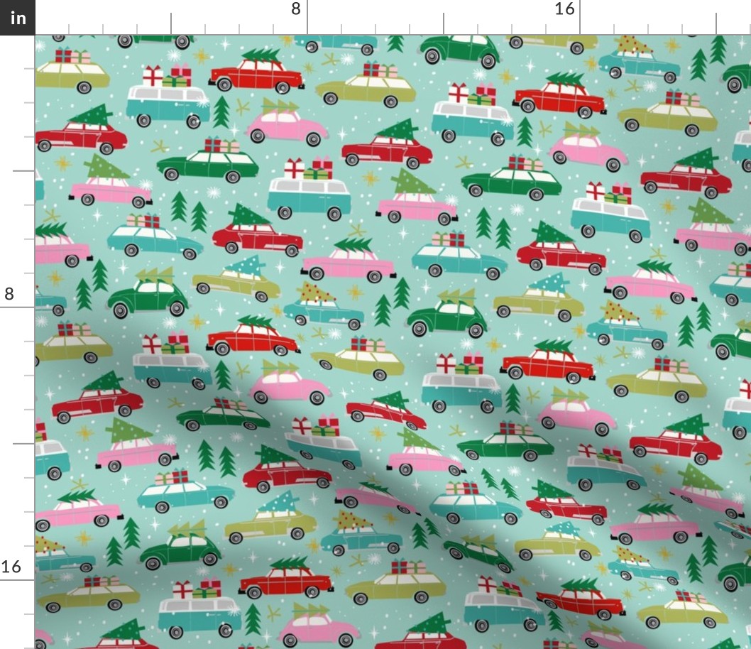 vintage christmas cars holiday xmas christmas fabric tree on car