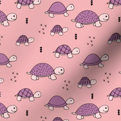 Cute baby turtle pura vida animals collection turtles  tortoise  illustration for kids pink