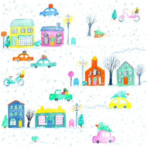 Christmas Town // vintage retro modern cute city holiday winter snow cars bright merry bike bicycle village tamara arcilla