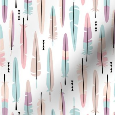 Geometric vintage feathers pastel arrows in pink and lilac illustration pattern