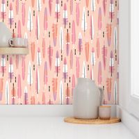 Geometric vintage feathers pastel arrows in pink and orange illustration pattern
