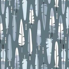 Geometric vintage feathers pastel arrows in winter blue gray illustration pattern