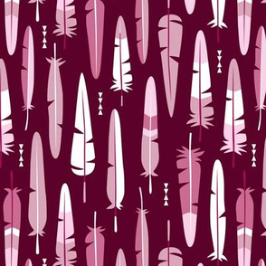 Geometric vintage feathers pastel arrows in pink and cherry illustration pattern