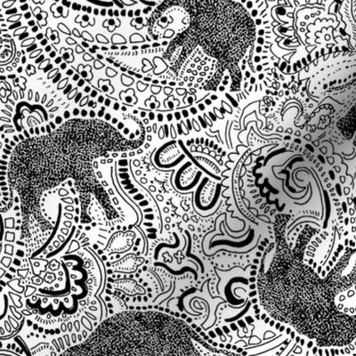 Elephant Paisley - Medium - white and black