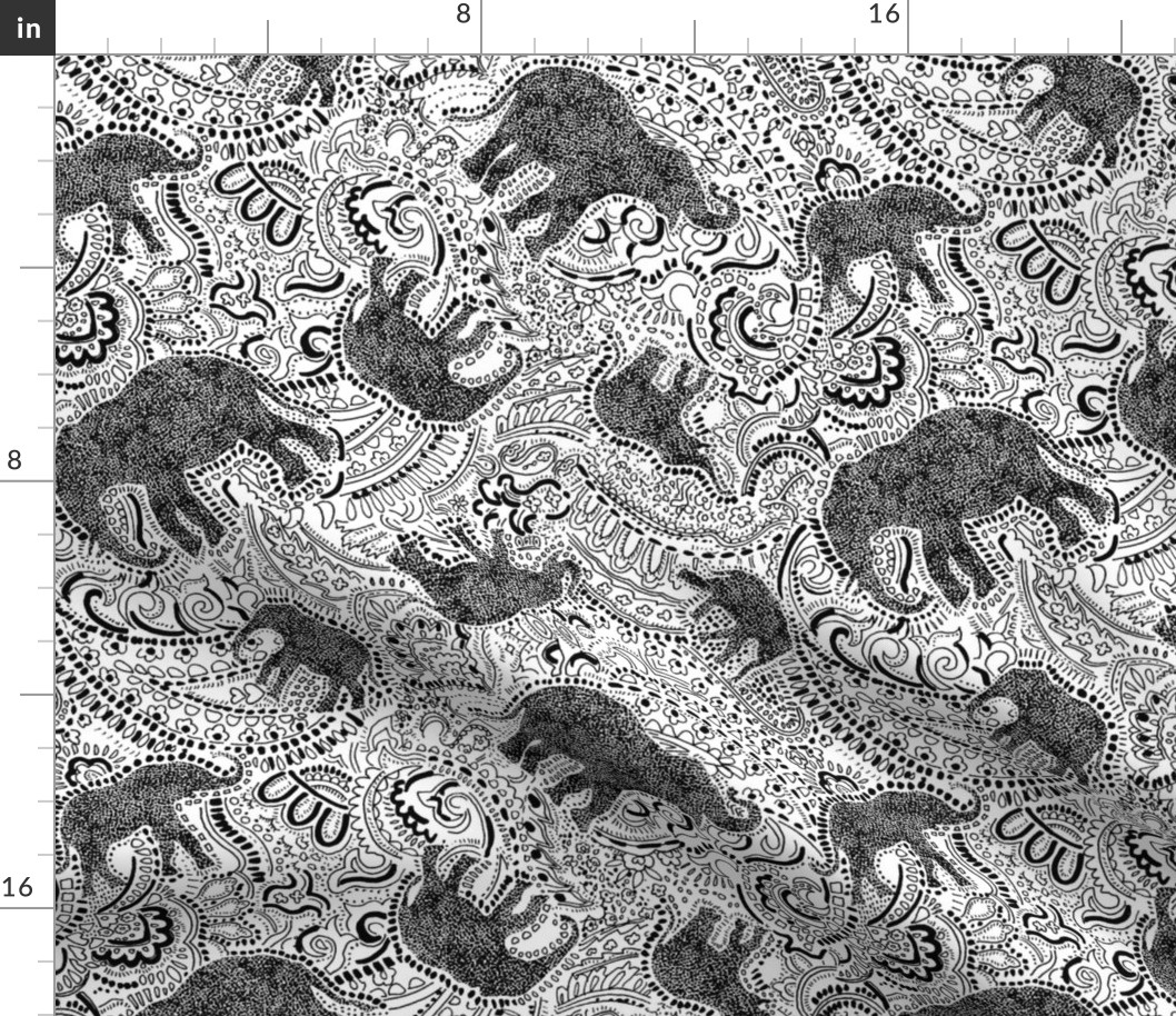 Elephant Paisley - Medium - white and black