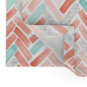 coral mint marble herringbone