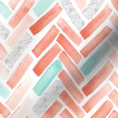 coral mint marble herringbone