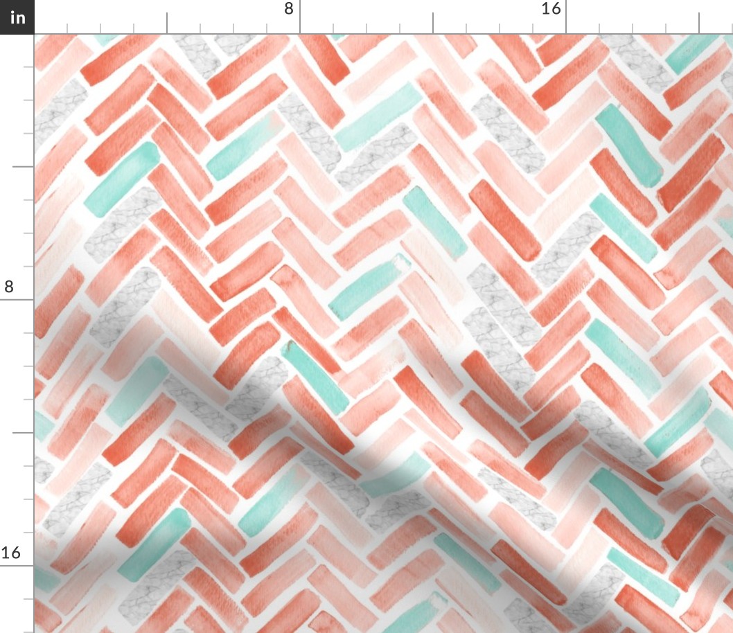 coral mint marble herringbone