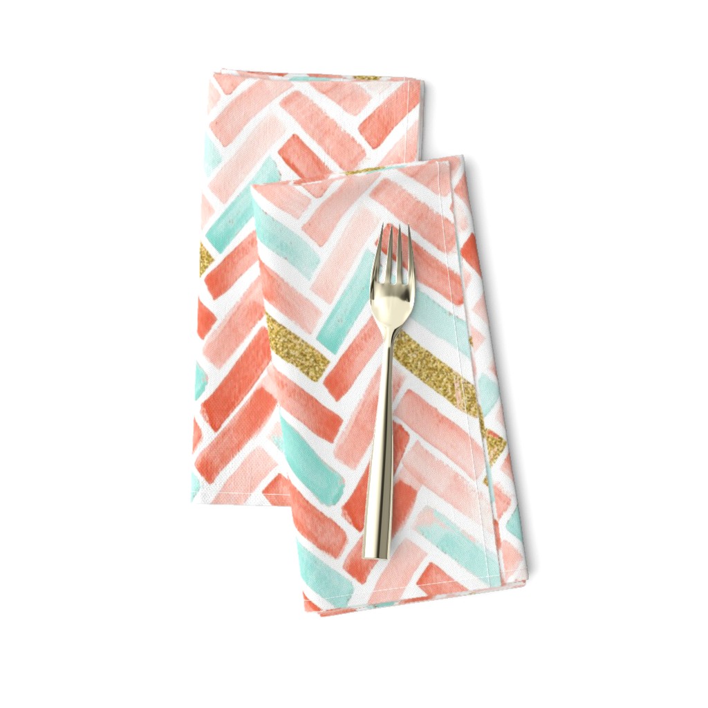 coral mint gold herringbone