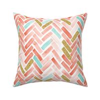 coral mint gold herringbone