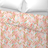 coral mint gold herringbone