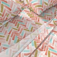 coral mint gold herringbone