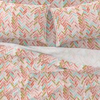 coral mint gold herringbone