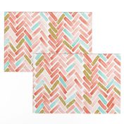 coral mint gold herringbone