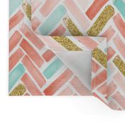 coral mint gold herringbone